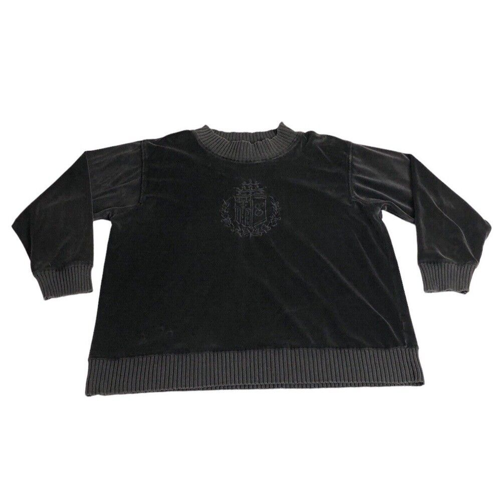Vintage Jobuni Sweater Womens 1 1X Black Crest Velour Velvet Crew 80s 90s Y2K